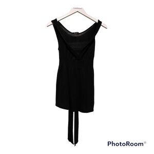 Plastic islands black sleeveless tie waist blouse | Size small